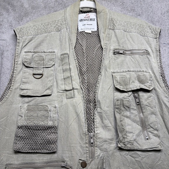 Rothco Outback Safari Utility Vest Beige Cotton Mesh Pockets Men's Medium - Picture 2 of 11